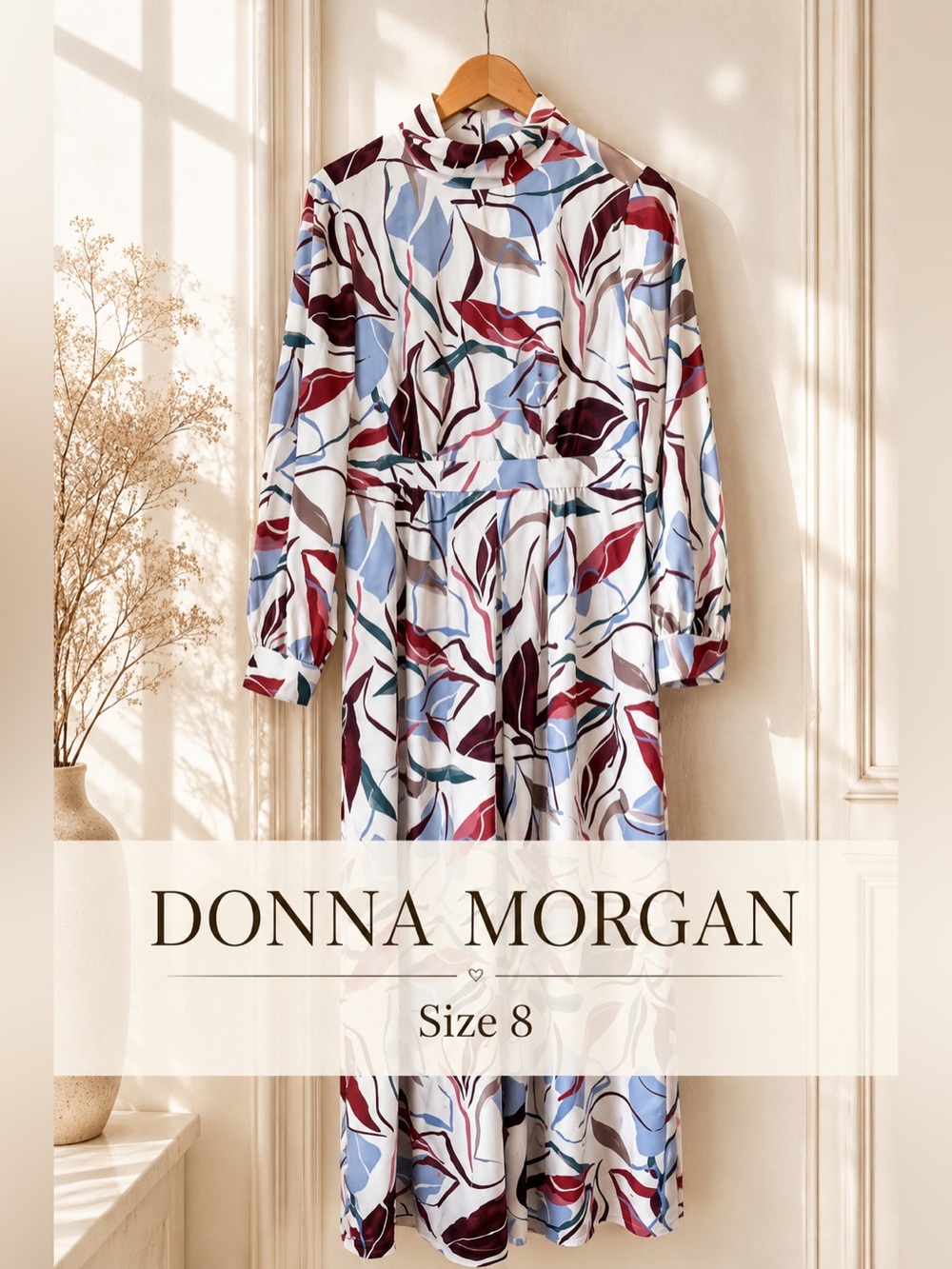 Donna Morgan Streya Floral Mock Neck Midi Dress Size 8